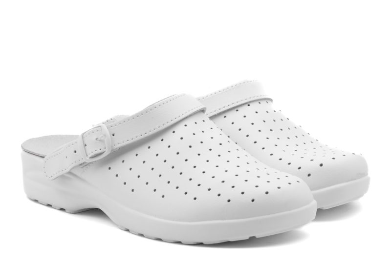 Light Clog-Zoccolo in pelle bianco con fori e laccio