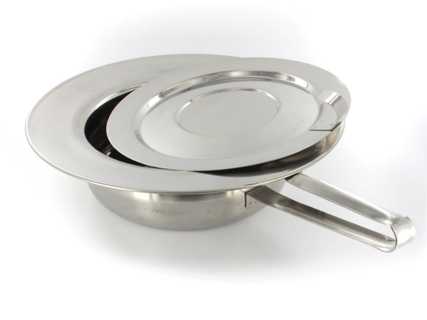 PADELLA IN ACCIAIO INOX CON COPERCHIO - 320 x 85 mm - con manico
