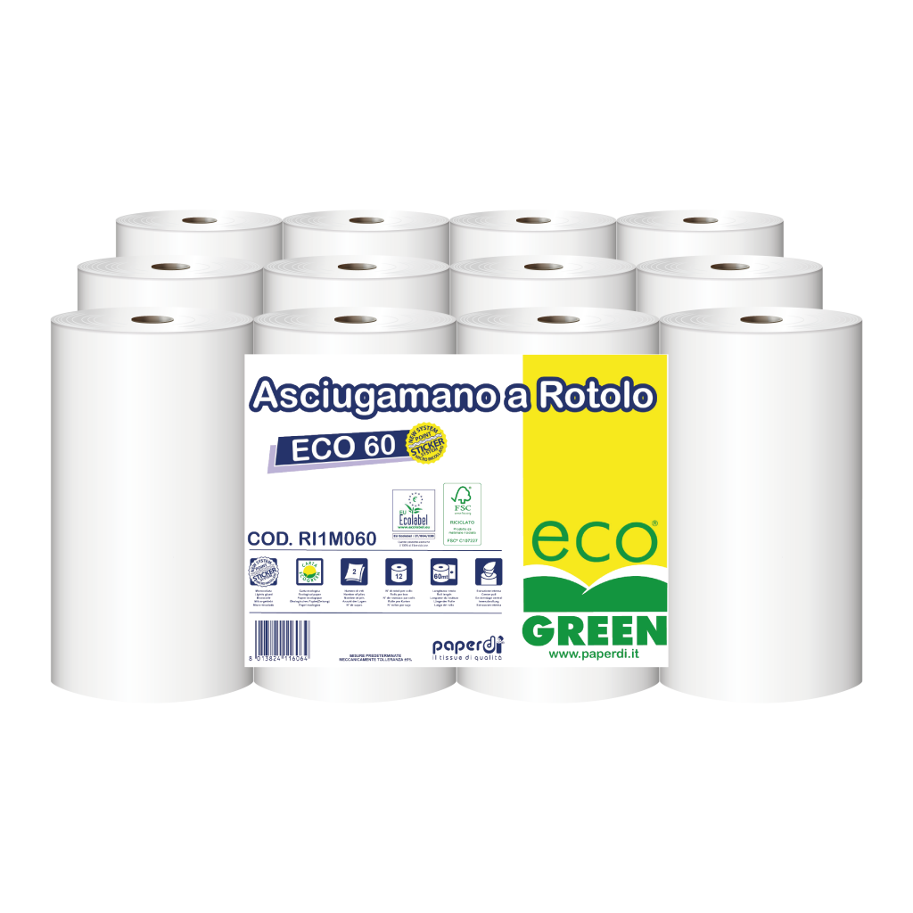 Rotolo asciugamano 2 veli 60metri ECO 60 Sticker Ecolabel
