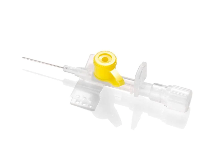 Ago a cannula 2 vie con valvola d'iniezione g24 19 mm giallo