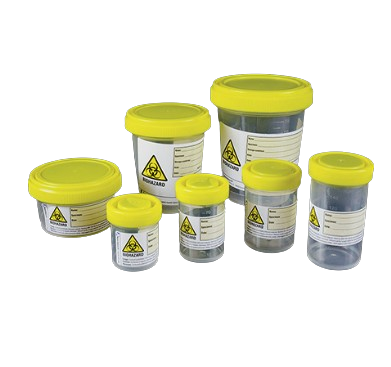Contenitorie in PP per istologia con tappo a vite ed etichetta BIOHAZARD 120cc
