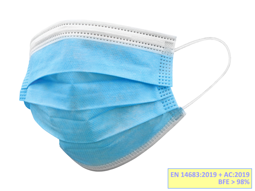 GISAFE MASCHERINA CHIRURGICA FILTRANTE 98% 3 VELI tipo IIR con elastici - pediatrica - azzurra - flowpack