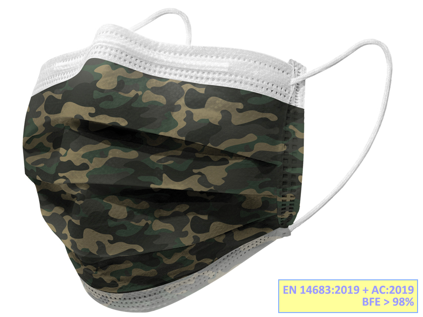 GISAFE MASCHERINA CHIRURGICA FILTRANTE 98% 3 VELI tipo IIR con elastici - adulti - militare - flowpack