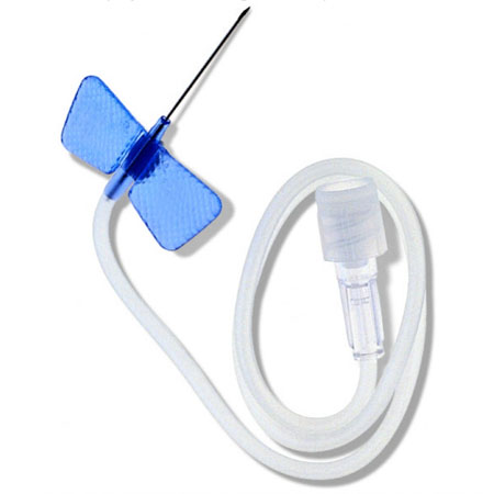 Ago ipodermico g23 azzurro con dispositivo di sicurezza
