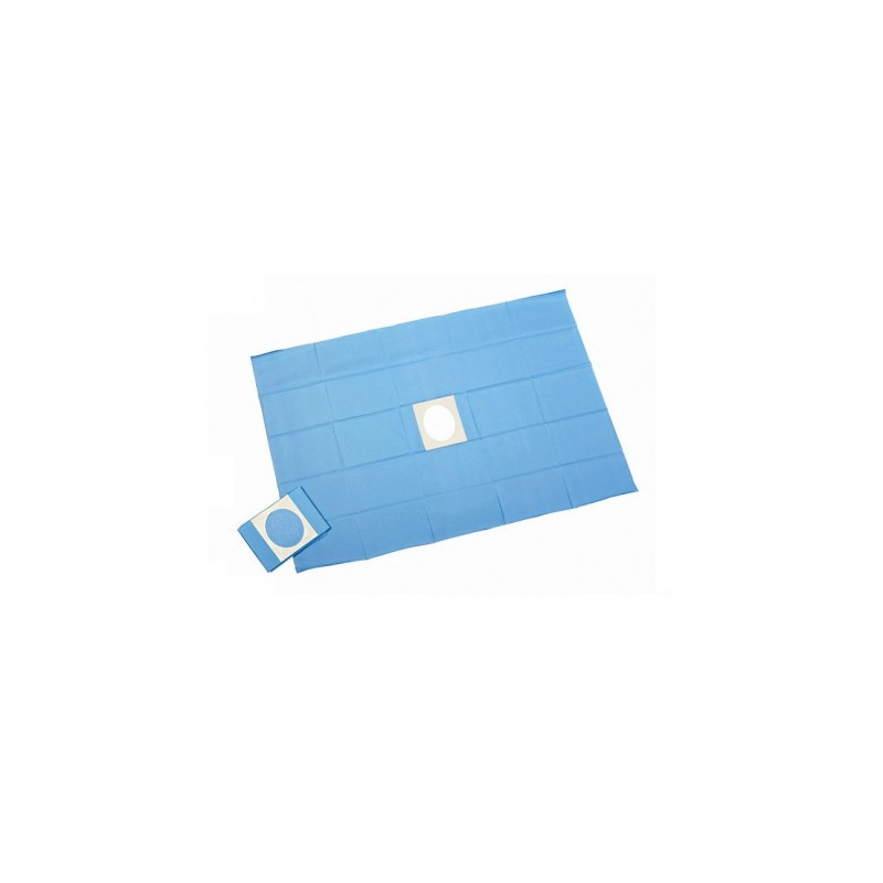 Telo sterile idrorepellente 50 x 60 cm azzurro con foro adesivo 5 cm