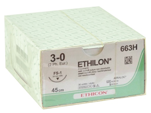 [22303] SUTURA MONOFILAMENTO ETHICON ETHILON - 3/0 ago 24 mm