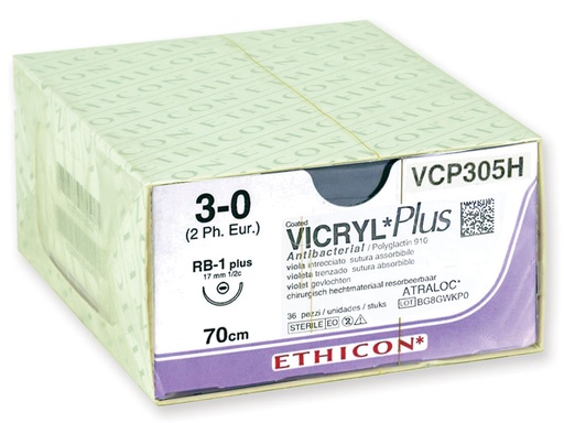 [GM-31622] SUTURA ASSORBIBILE ETHICON VICRYL PLUS - 3/0 ago 17 mm
