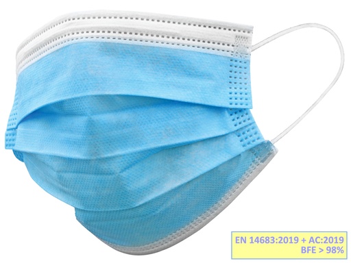 [20696] GISAFE MASCHERINA CHIRURGICA FILTRANTE 98% 3 VELI tipo IIR con elastici - adulti - azzurra - flowpack