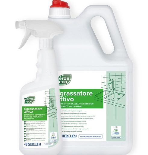 [DET05296] VERDE ECO Sgrassatore attivo 750ml (conf.12x750ml+2neb.) Ecolabel