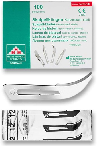 [ELCON-110-112] Heinz Herenz lame bisturi monouso sterili Carbon Steel N.12