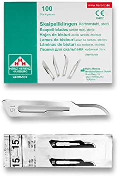 [ELCON-110-115] Heinz Herenz lame bisturi monouso sterili Carbon Steel N.15