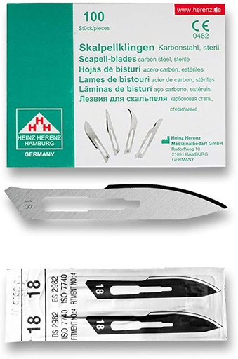 [ELCON-110-118] Heinz Herenz lame bisturi monouso sterili Carbon Steel N.18