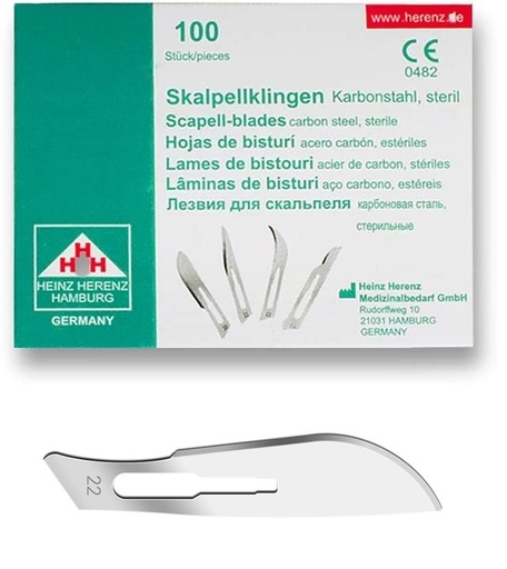 [ELCON-110-122] Heinz Herenz lame bisturi monouso sterili Carbon Steel N.22