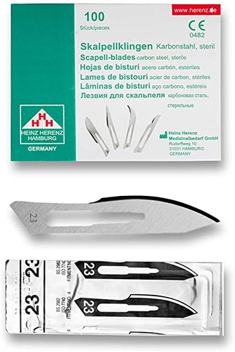 [ELCON-110-123] Heinz Herenz lame bisturi monouso sterili Carbon Steel N.23