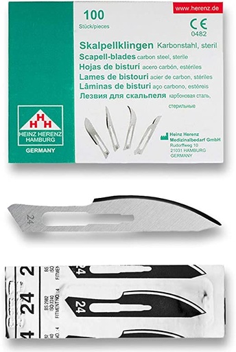 [ELCON-110-124] Heinz Herenz lame bisturi monouso sterili Carbon Steel N.24