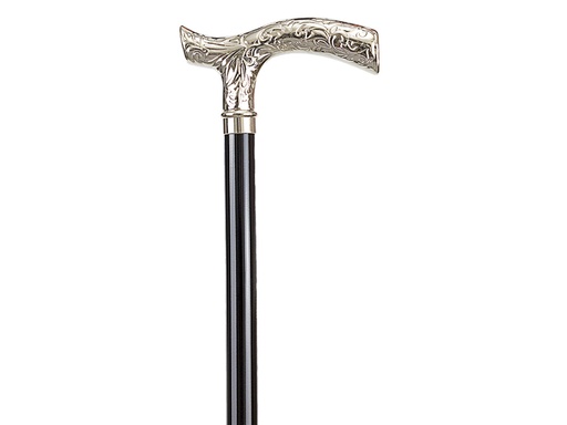[27736] BASTONE IN LEGNO "LEONARDO"  manico a T in metallo inciso