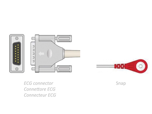 [GM-29728] CAVO PAZIENTE ECG 3,5 m - snap - compatibile Camina, Colson, ST, altri