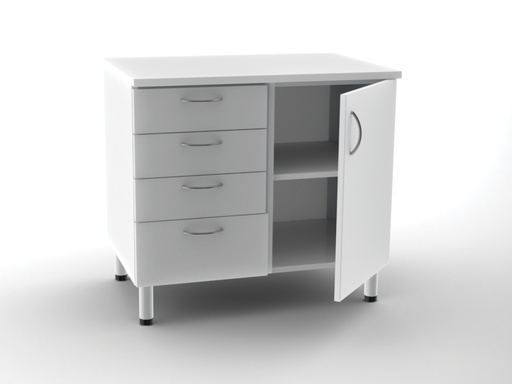 [43510] UNITÀ BASE DOPPIA 4 cassetti + 1 porta con 2 scaffali - bianca