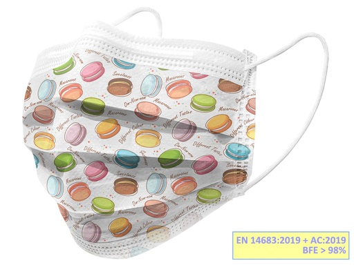 [20689] GISAFE MASCHERINA CHIRURGICA FILTRANTE 98% 3 VELI tipo IIR con elastici - adulti - macarones - flowpack
