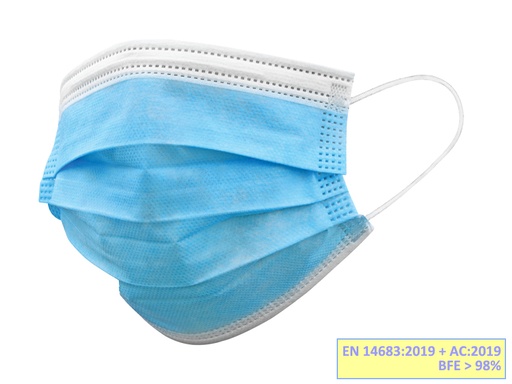 [20680] GISAFE MASCHERINA CHIRURGICA FILTRANTE 98% 3 VELI tipo IIR con elastici - pediatrica - azzurra - flowpack