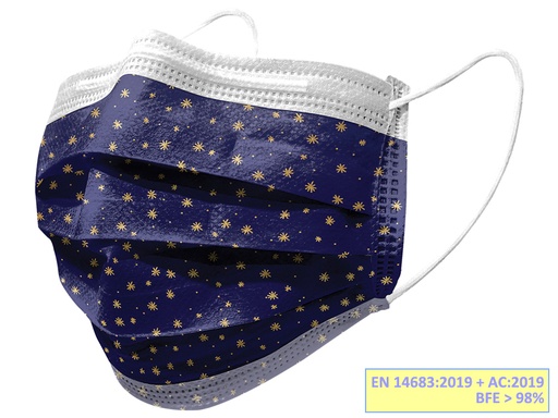 [20687] GISAFE MASCHERINA CHIRURGICA FILTRANTE 98% 3 VELI tipo IIR con elastici - adulti - stars - flowpack