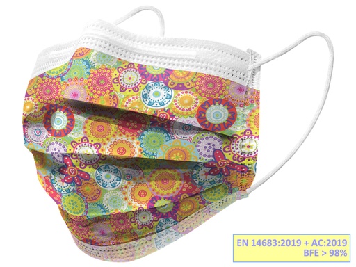 [20688] GISAFE MASCHERINA CHIRURGICA FILTRANTE 98% 3 VELI tipo IIR con elastici - adulti - colors - flowpack