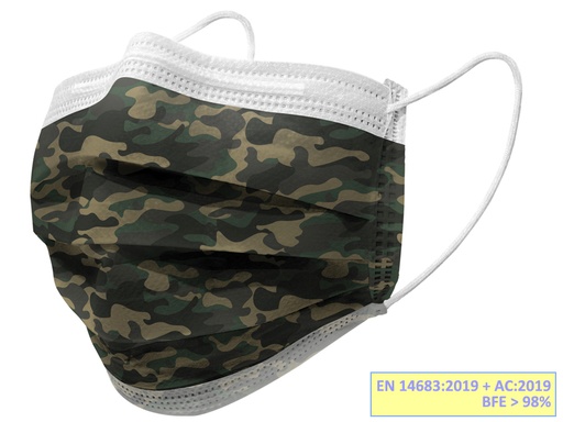 [20691] GISAFE MASCHERINA CHIRURGICA FILTRANTE 98% 3 VELI tipo IIR con elastici - adulti - militare - flowpack