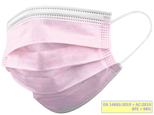 [20697] GISAFE MASCHERINA CHIRURGICA FILTRANTE 98% 3 VELI tipo IIR con elastici - adulti - rosa - scatola
