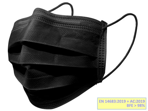 [20701] GISAFE MASCHERINA CHIRURGICA FILTRANTE 98% 3 VELI tipo IIR con elastici - adulti - nera - scatola