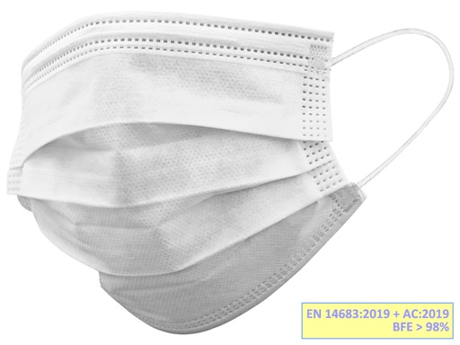 [20698] GISAFE MASCHERINA CHIRURGICA FILTRANTE 98% 3 VELI tipo IIR con elastici - adulti - bianca - scatola
