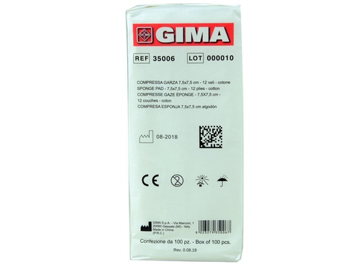 [35006] COMPRESSA GARZA 7,5x7,5cm cotone - 10 pacchi da 100